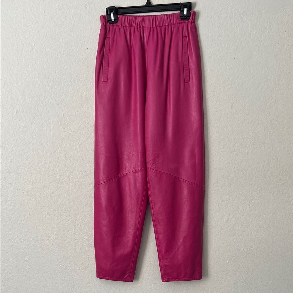 Like New! Vintage Erez High Waisted Pull On Leather Pants Pink Pockets Size S